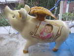 Luxus Sparschwein mit Baby Portrait  - grosse Hummel-Sparschweine