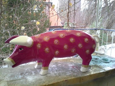 Gartenschwein mit Spiralen